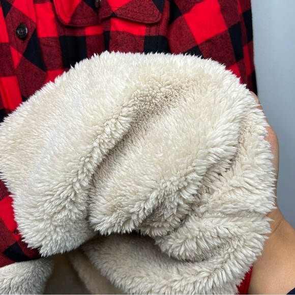 Eddie Bauer Women's Flannel Fleece Lined Button Up Shirt Red Black Plaid Size L - Picture 6 of 8